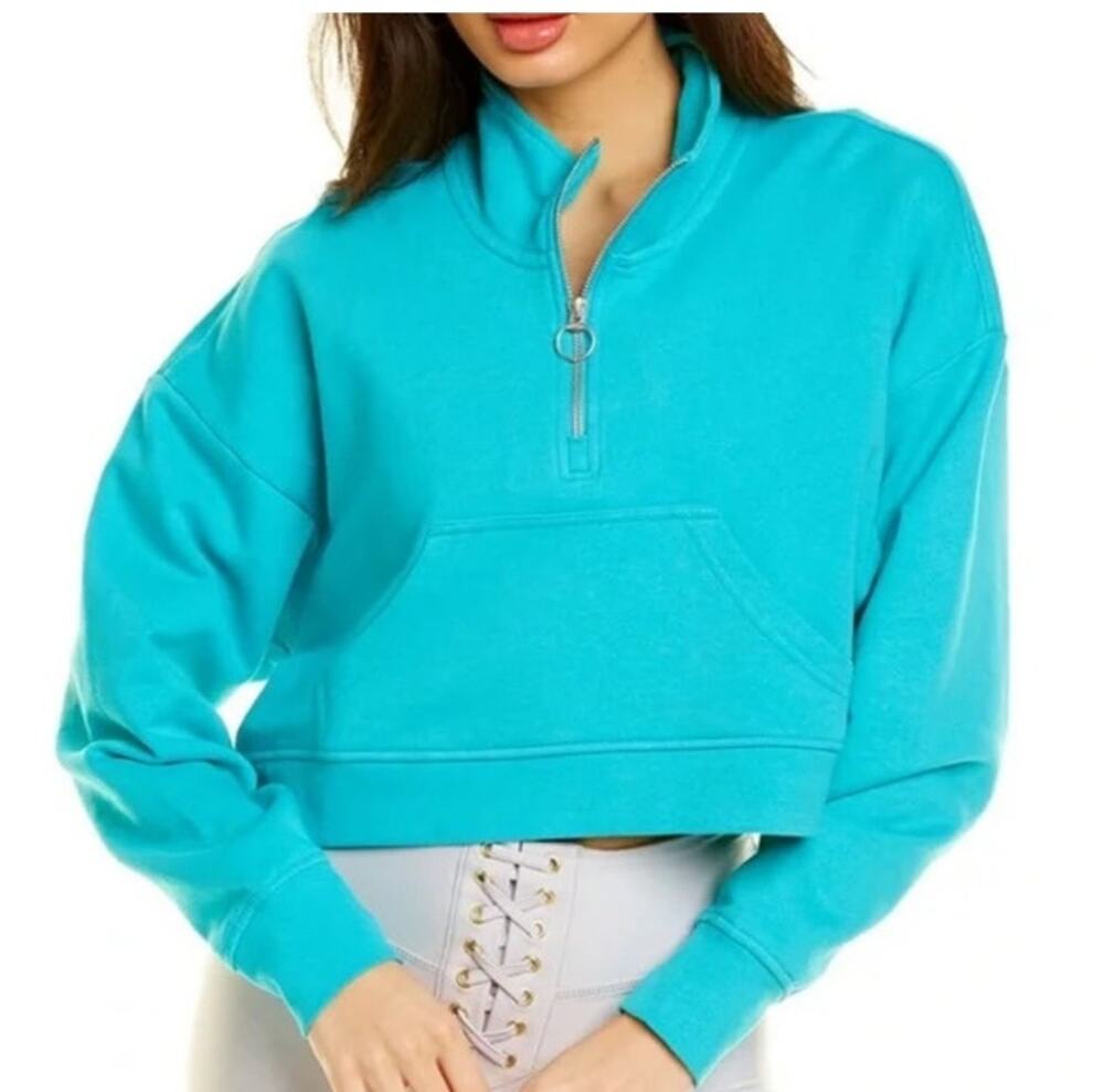 WeWoreWhat Teal Cropped Cotton Quarter Zip SweatShirt Size Large